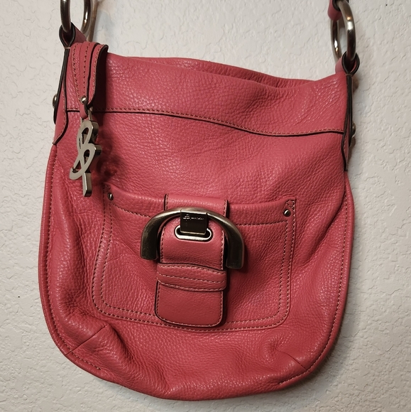 B. Makowsky Leather Crossbody Bag, Pink w/ Animal Print Lining. - Picture 1 of 10